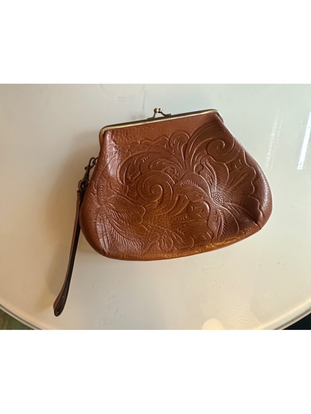 Patricia Nash Embossed Leather Wristlet Clutch Brown